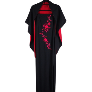 Arianna by Rachel Kaye Black Pink Embroidered Spaghetti Strap Floor Length Gown